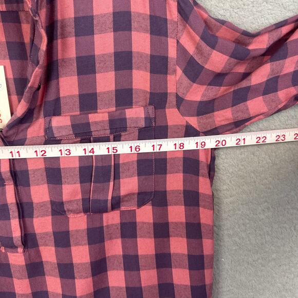 Sundry Women's 3/4 Button Shirt Brushed Cotton Plaid Pink Blue Size (M) Elevated - Picture 4 of 7